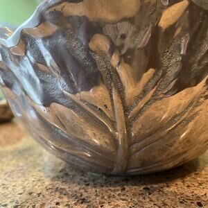 Vintage Cabbage Lettuce Leaf Large Pewter Embossed Bowl Polished Silver 12”